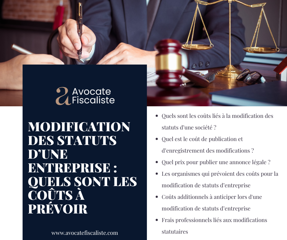 Coût modification statuts entreprise